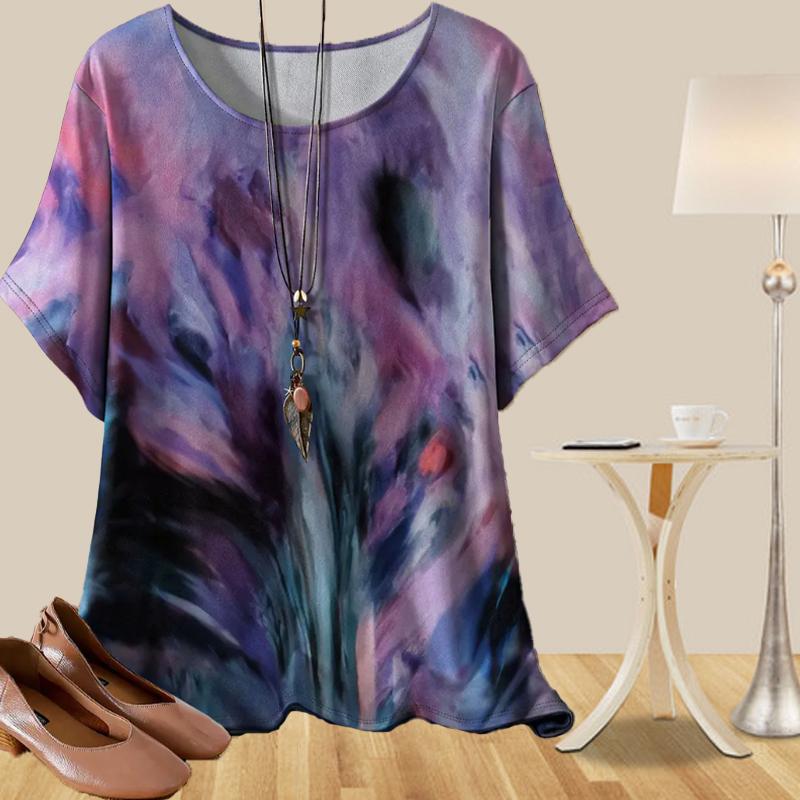 Women's Fashion Casual Loose Spring Shirt Women's Short Sleeve Graffiti Golden Butterfly Printed Tops