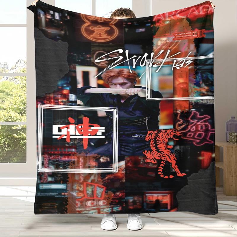 HD Stray Kids Kpop Star Flannel Blanket,Ultra Soft Warm Plush Throw for Home Bedroom Bed Sofa Cover Camping Picnic Gift