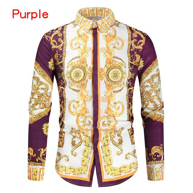 Luxusní královská košile Pánské ležérní Slim Fit s dlouhým rukávem Pánská košile s paisley potiskem Plesová párty košile