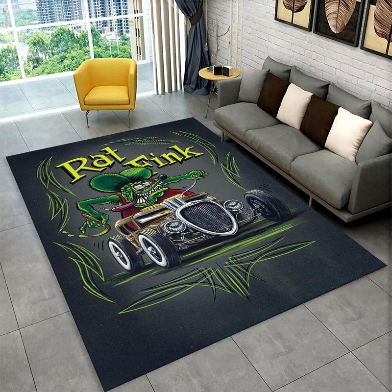 

3D Rat Fink Cartoon Racing Car Moto Sign Carpet Rug for Bedroom Living Room Sofa Doormat Home Decor,Kid Game Area Rug Non-slip 40x60cm