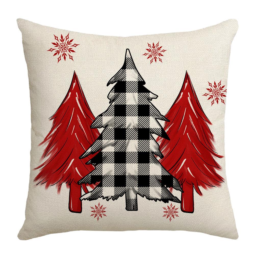 Plaid Christmas Linen Pillowcase Christmas Tree Snowflake Home Decoration Pillowcase Sofa Pillowcase
