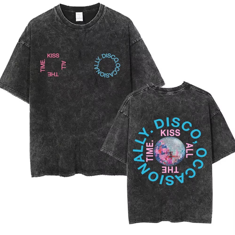 Küss Mich Immer Disco Gelegentlich Gewaschen Vintage T-Shirts Geschenk für Fans Männer Frauen Mode Popmusik Streetwear Männlich Oversized T-Shirt