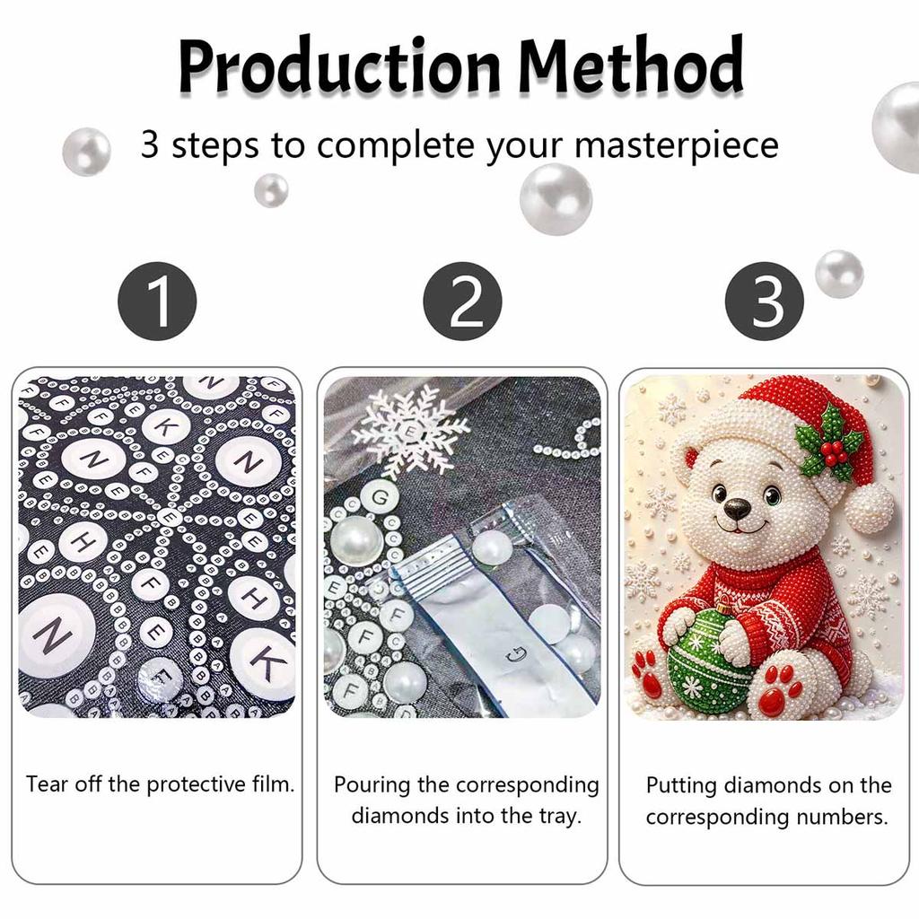 DIY Pearl Bead Painting Kit Festive Bear Stress Relief Craft Frameless 3D Canvas Art for Adults Home Decoration Gift