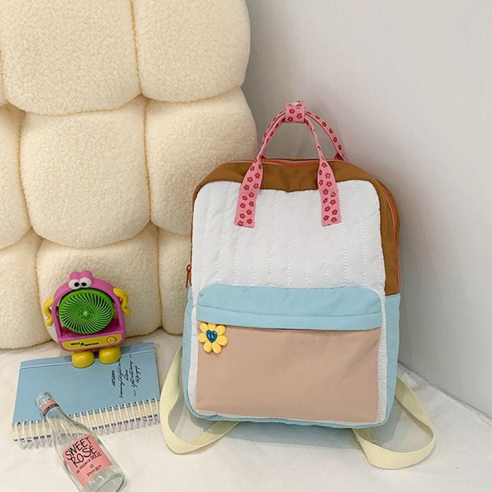 

Large Capacity Student School Bag Canvas Sunflower Pendant Backpack Cute Nylon Backpack Daily S