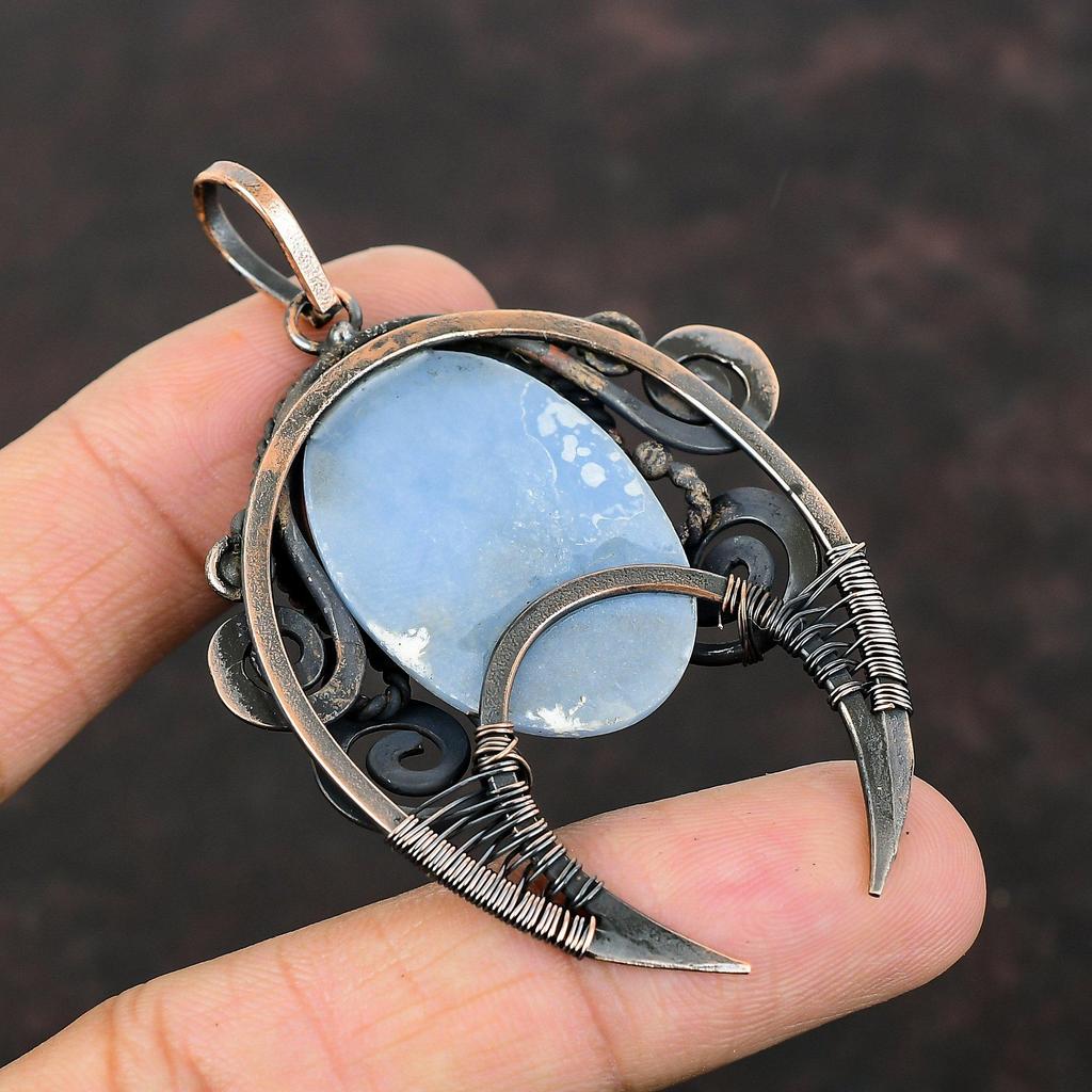 Angelite Pendant Copper Wire Wrapped Pendant Stylish Pendant Angelite Jewelry Handmade Real Gemstone Pendant Engagement Gift Copper Jewelry