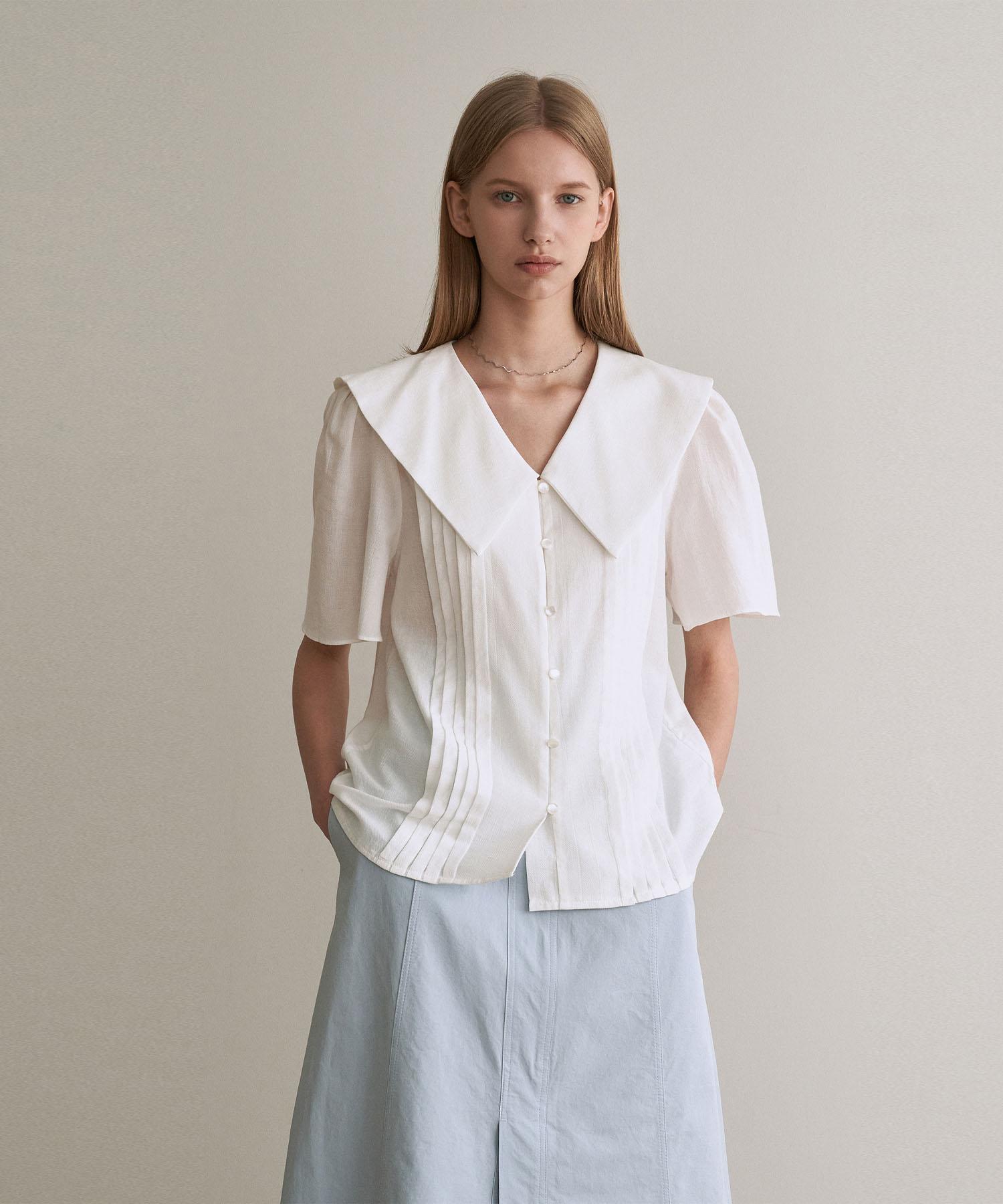 Adowl Sailor Collar Pintuck Blouse - Ivory Free