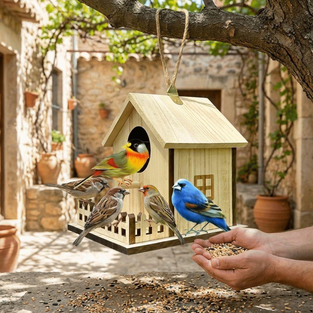 Hanging Wood Bird House Bird Cage Bird Feeder House Safe Nesting Space Bird Nest  Hanging Garden