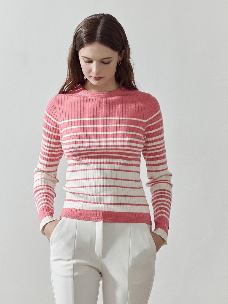 LORDLOAR Slim Striped Ribbed Knit Pink