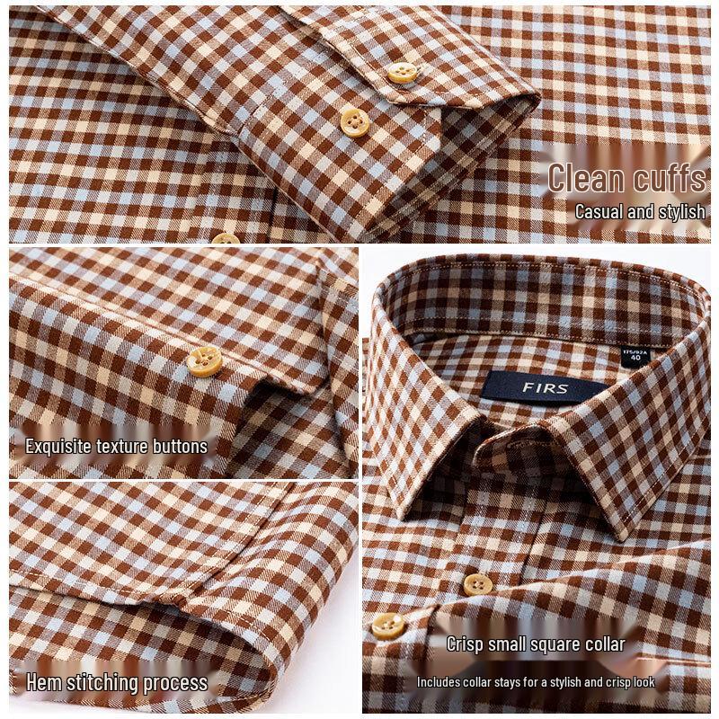 Chemise Décontractée à Carreaux Manches Longues 100% Coton pour Homme FIRS
