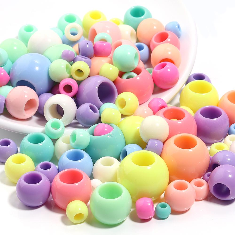 10-200pcs Acrylic Big Hole Beads Candy Color Round Loose Beads for DIY Jewelry Making Bracelets Necklace Keychain Accessories