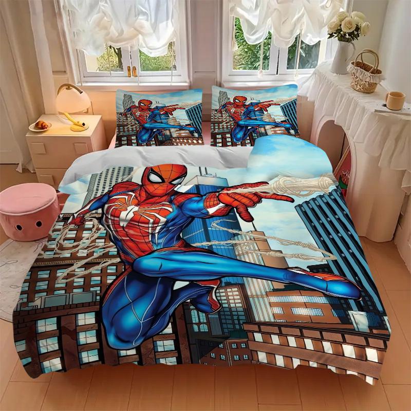Spiderman Action Print 3Pcs Bedding Setduvet Cover With 2 Bedropillowcase Home Birthday Gift