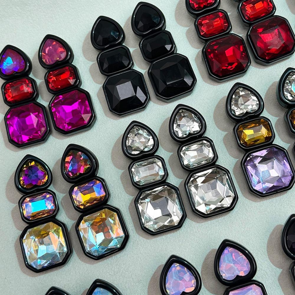 Resin Shiny Rhinestone Earrings Colorful Colorful Dangle Earring Geometric Square Studs  Women