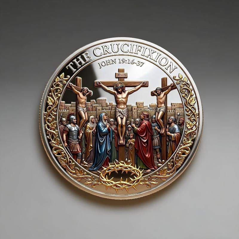 1Pz La Crocifissione La Resurrezione Moneta Commemorativa Collezionabile Religioso Getone Souvenir Regali per le Feste