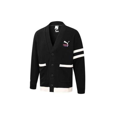 Puma Cardigan cu dungi cu gât în V Unisex Topuri Negru 537517-01