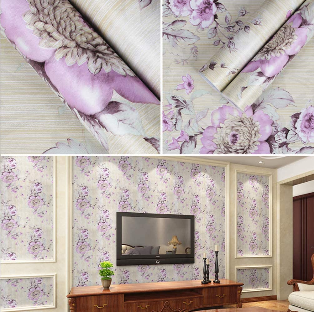 Retro-Stil Blühende Lila Blume Selbstklebende Tapete Floral Abziehen und Aufkleben Tapete Möbel Schrank Kontaktpapier