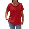 Camiseta Elegante Gola Boneca Tamanho Grande para Mulheres Cor Sólida Manga Curta Botões Plissados Tops Verão Solta Casual Simples Doce Camisa Roupa Feminina