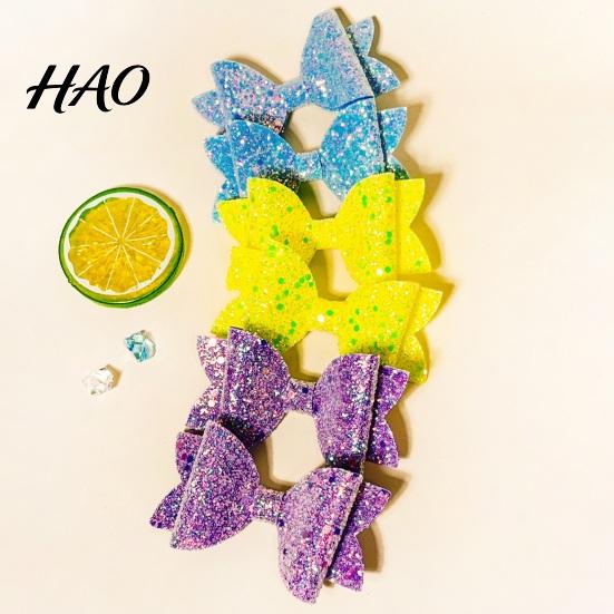 Glitter Bow Hair Clips for Girls 2Pcs Solid Color Clip Girls, Double Layer Sparkling Decorative Toddlers Hairpin, Accessory with Non-Slip Grip