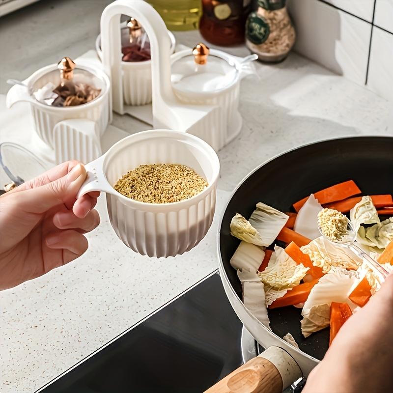 Kreatives 4-Fächer-Gewürzglas-Set für die Küche mit Griff Transparentem Deckel Gewürzbox Gewürzzubehör Küchenzubehör