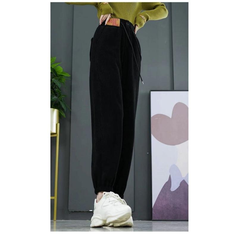 Plush Plus Velvet Thickened Autumn and Winter Large Size High Waist Wear Warm Casual Foot Ties Sports Harunwai Pants Trousers Women's Clothing