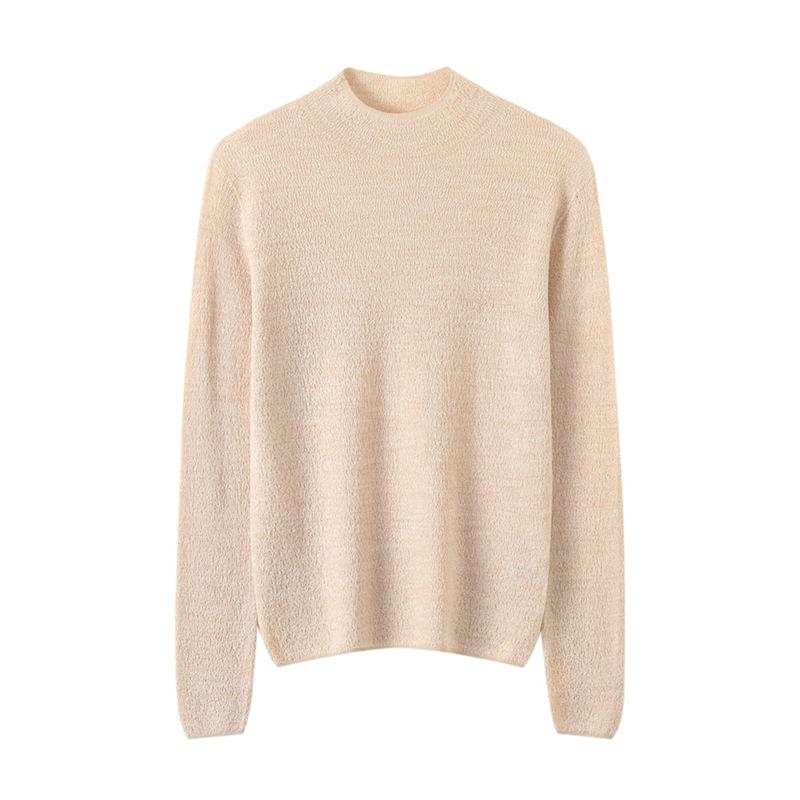 Le Kasha Women's Mock Neck Long Sleeve Wool Sweater - Bark Flower Texture