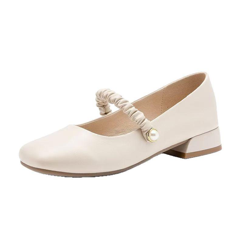 Mary Jane Women's Shoes Summer Medium and High Heel French Evening Style Small Leather Shoes Thin Single Shoes