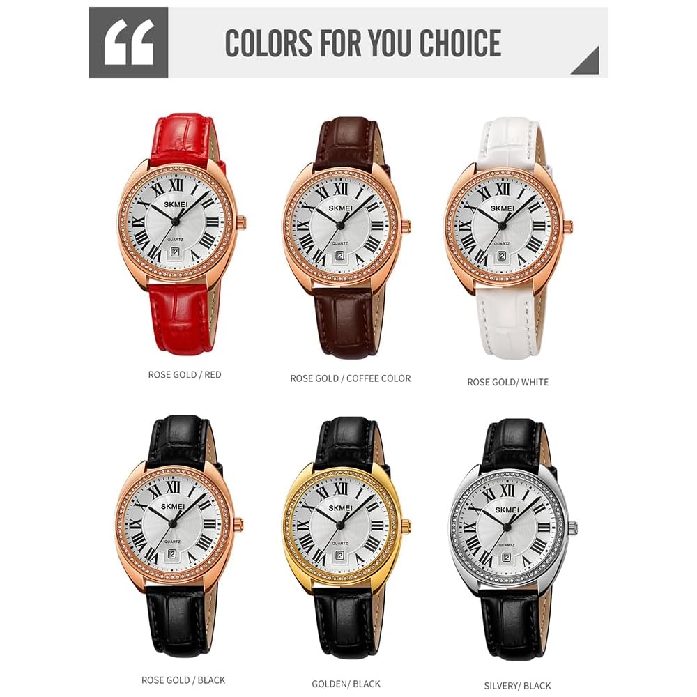 "Elegant Women's Analog Watch Black Silver Leather Strap Lightweight Waterproof Casual Business"