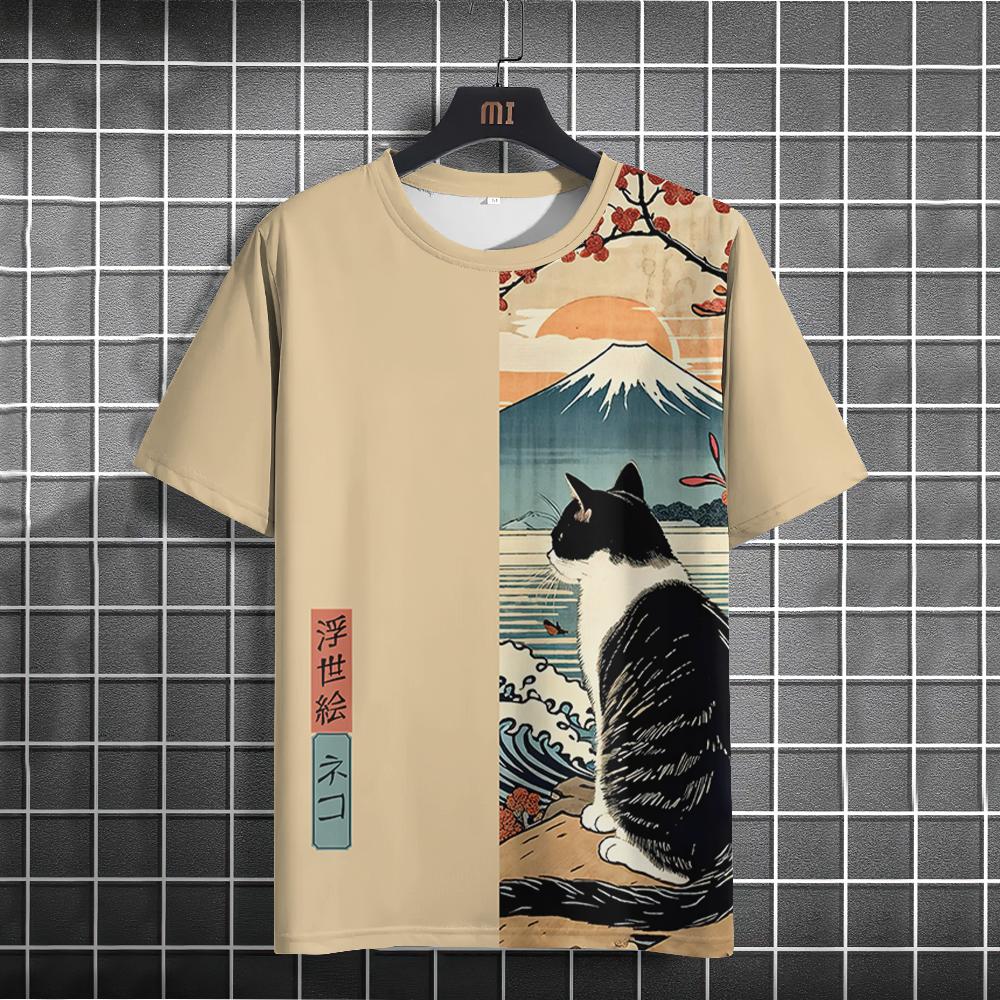 Vintage T-Shirt for Men Short Sleeve Ukiyoe Harajuku Print Tops Clothes Casual Tees Oversized Summer T-Shirt Male Sweatshirt