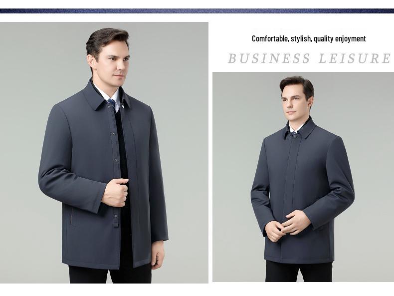Men's Winter Down Jacket: Removable Liner, Warm Lapel Coat, White Duck Down, Middle-Aged Business Style