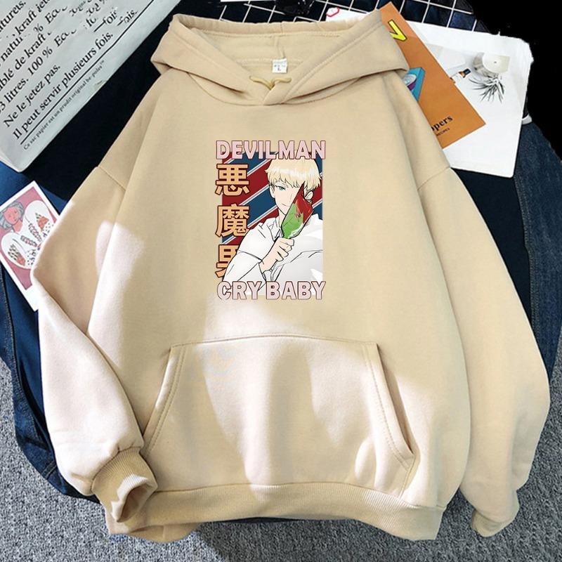 Hot Anime Devilman Crybaby Printed Hooded Men Women Vintage Manga Hoodies Casual Loose Streetwear Harajuku Unisex Sweatshirt