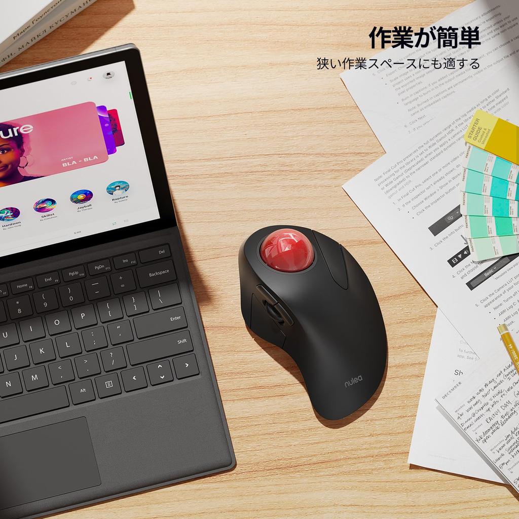 Nulea M505 Wireless Trackball DPI Precise and Smooth Index Finger Ergonomic Bluetooth and Compatible with and Red Mouse, 5-Level Adjustment,