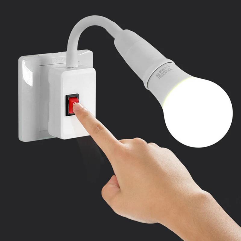 E27 Direct Plug In Swivel Head E27 Socket Bulb Holder With Switch Eu Plug Led Table Lamp Stainless Steel Hose Steering Lever