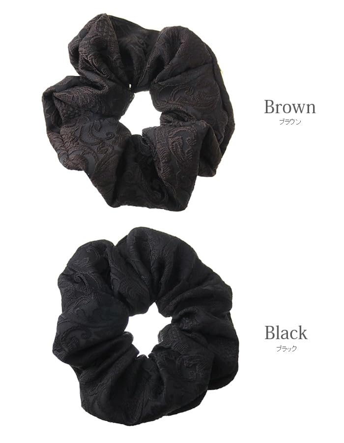VINGTAINE Embroidered Botanical Scrunchie Hair Tie for Stylish and Cute for Adults Fall/Winter, (HS-196-BR)