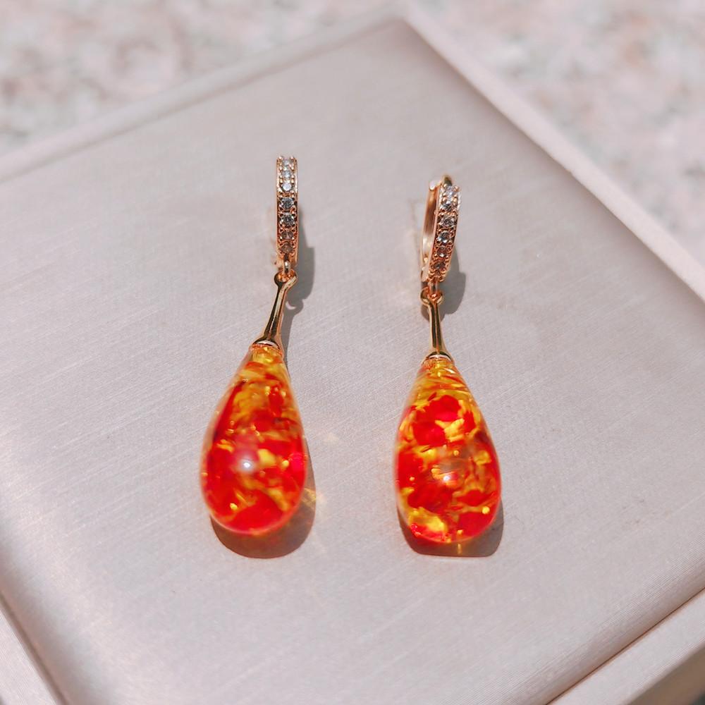 1 Pair Trendy Colorful Flower Water Drop Dangle Earrings Women Wedding Fine Jewelry Gold Color Eardrop