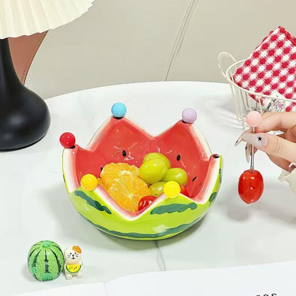 Cute Watermelon Shape Fruit Plate Large Capacity Storage Plate Dessert Salad Bowl  Food Picks