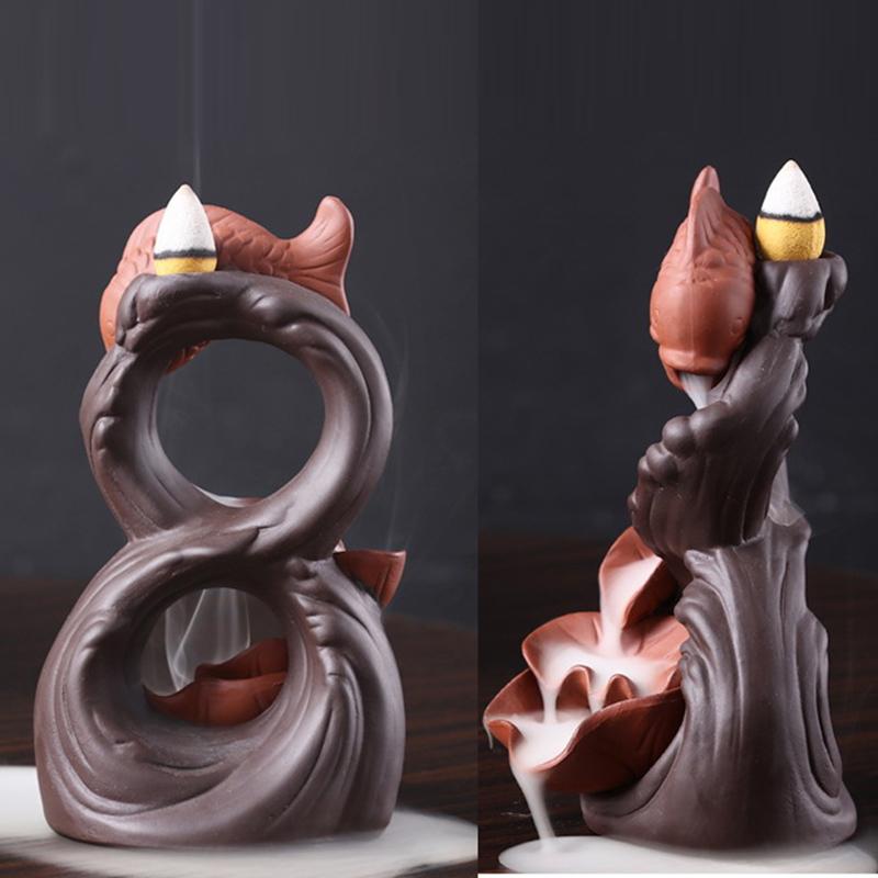 Ceramics Goldfish Backflow Incense Burner Lotus Incense Machine Buddhism Decoration Nice Incense Holder for Home Decor