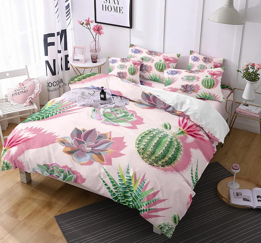 Comforter Cactus Queen King Size Green Plants Boys Girls Teen Bedding Set 3 Piece Set With 2 S Super Soft