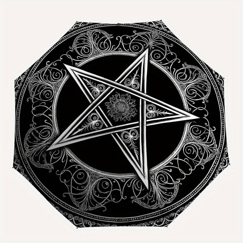 Decorative Pentagram Symbol Wall Art Print Umbrella, Cute Umbrella with Cute Design, Portable 3-Fold Compact Umbrella for Men & Women, Valentine's Day