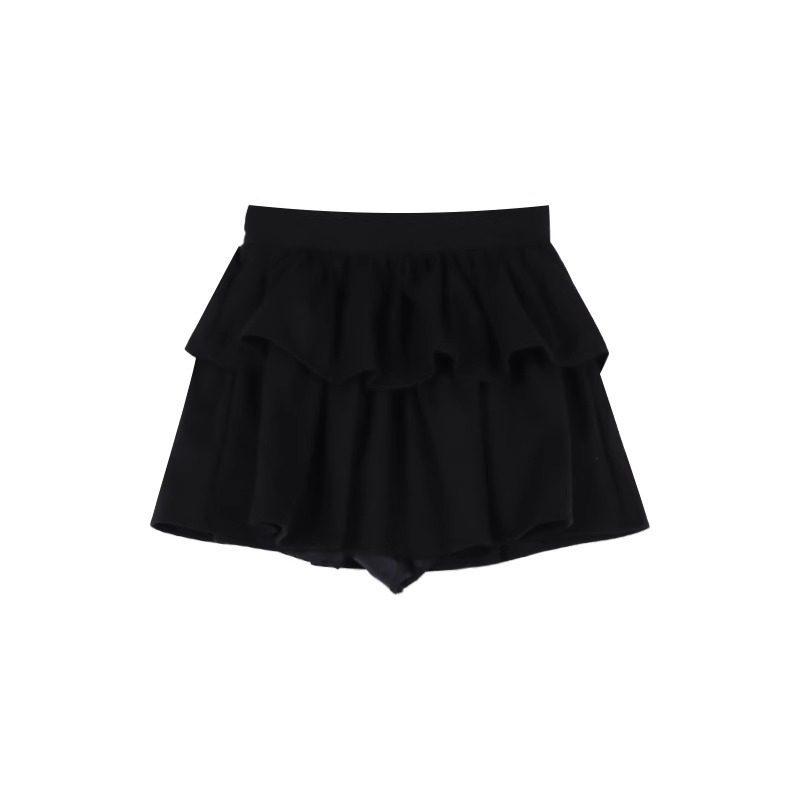 Women's High-Waisted White Wool Plaid Ruffle Skirt - A-Line, Fluffy Autumn Style, Anti-Exposure.