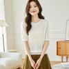 Srcr Women's Wool Blend Thin Knit Round Neck Mid-Sleeve Top