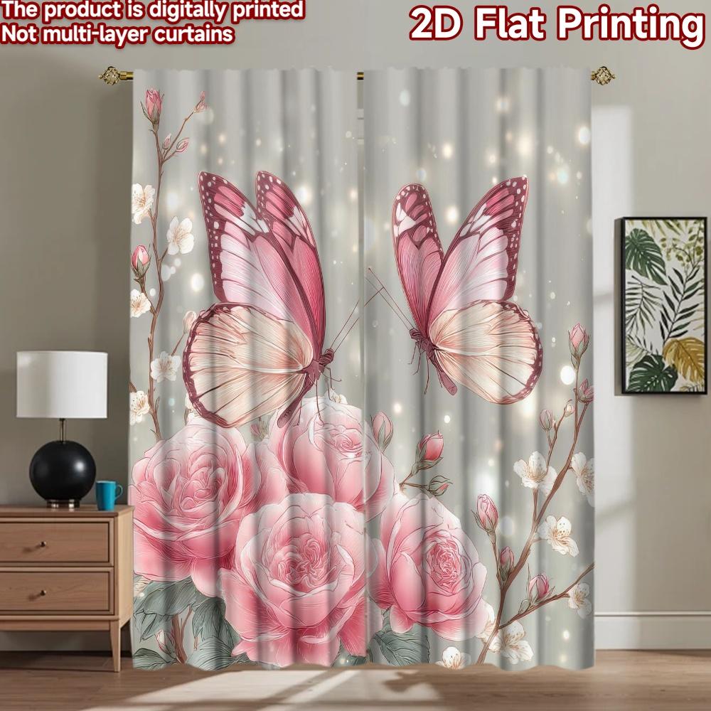 2D Flat Photography Backdrop Popular Party Party Backdrop Butterflies and Roses 100% Polyester Birthday Party Perfect for