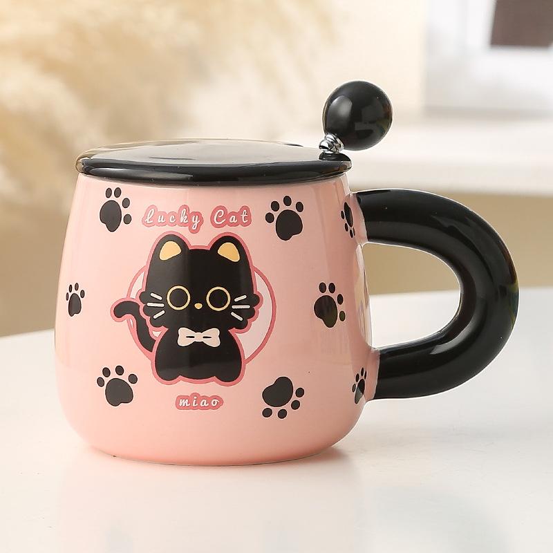 

Кружка с крышкой и ложкой, парная керамическая чашка, милая креативная чашка для воды для дома и офиса, чашка для завтрака 301-400ml