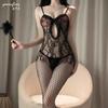 Hollow mesh lingerie, transparent one-piece mesh outfit, European and American plus-size one-piece fishnet stockings