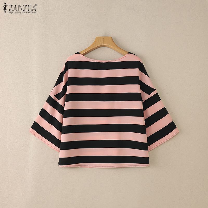 ZANZEA Dámská ležérní halenka s kulatým výstřihem a 3/4 rukávem s volným pruhem