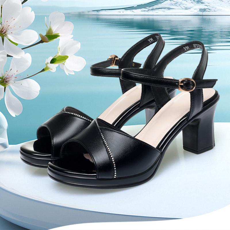 Waterproof Platform High Heel Sandals Women Versatile Thick Heel Thick Sole Fish Mouth Shoes Middle-Aged Women's Summer Shoes