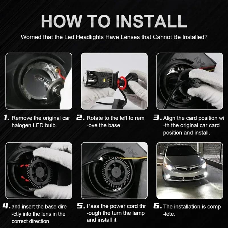 12V 24V Car LED Headlight Bulb 2Pcs H4 High Power Lamp with Projector Lens Motorcycle LED Headlight Bulbs Light Auto Accessories