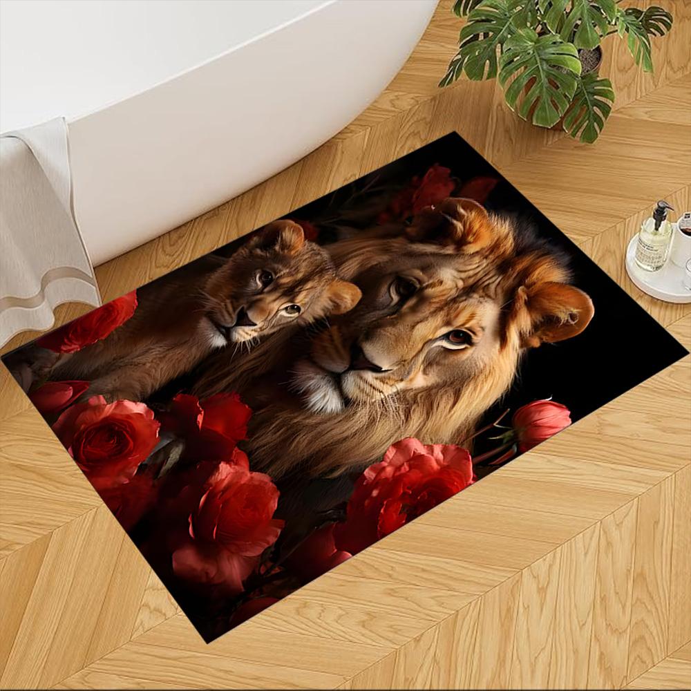 Lion And Cub Bond Non-Slip Home Carpet Design for Office Decor Living Room Bedroom Gift