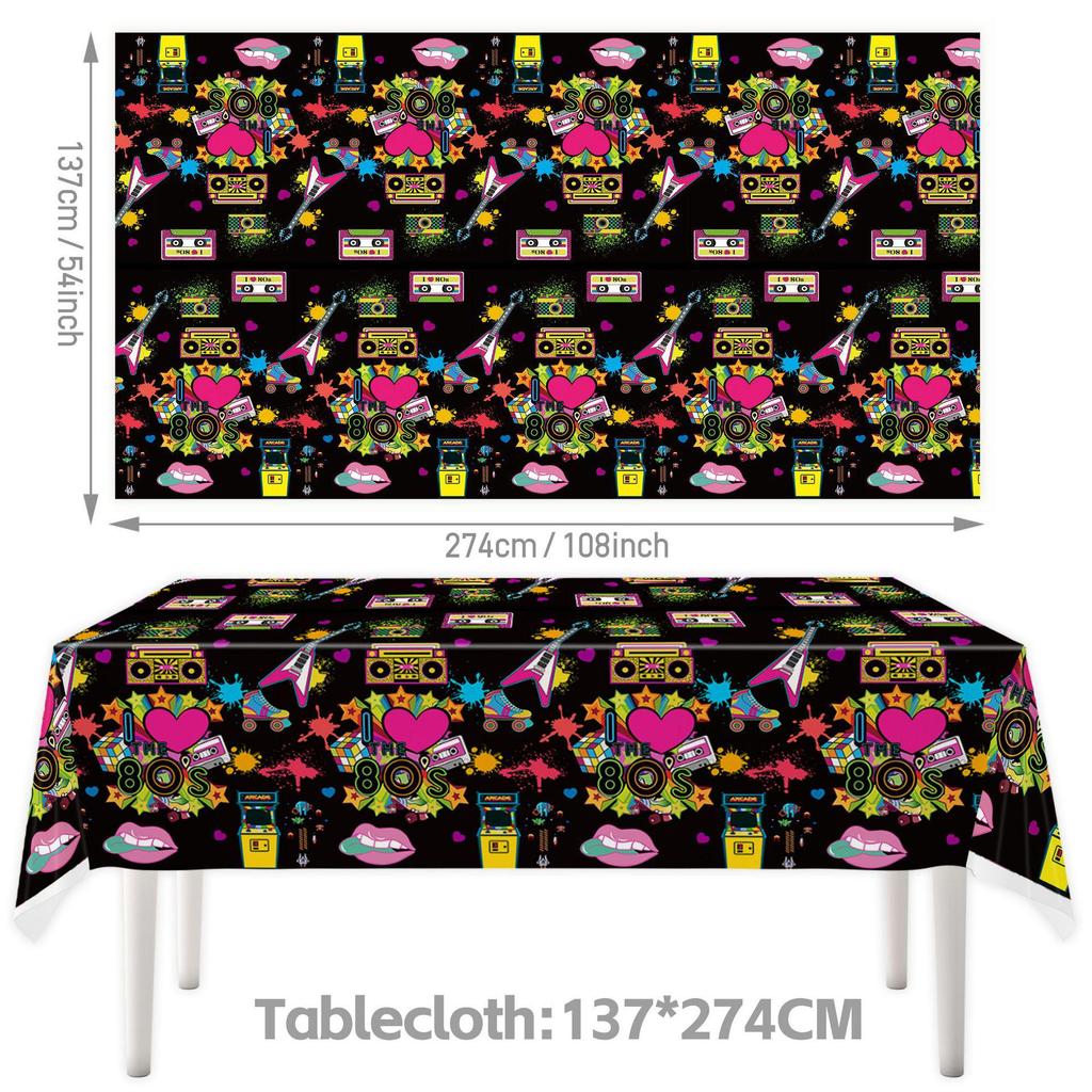 80s Retro Party Decorations: Flags, Plates, Cups, Napkins, Tablecloth