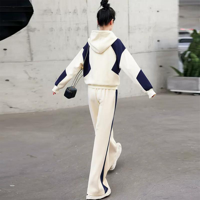 Early Autumn Casual Fashion Short Sleeve Patchwork Set Women's Wide Leg Pants Suit Korean Style Ladies' Ensemble