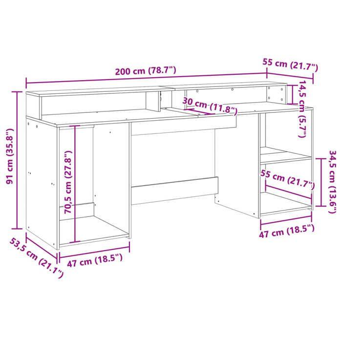 VidaXL Desk with LED Lights Sonoma Oak Engineered Wood, Writing Desk, Computer Desk, Home Office Desk, 3309440