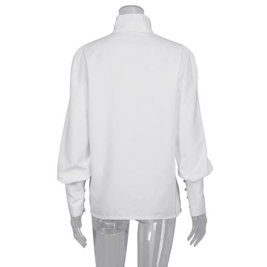 Yousheng Women Shirt Long Sleeve Stand-Up Collar Regular Fit Casual Shirt Buttons Half Placket Pure Color Office Lady Tops